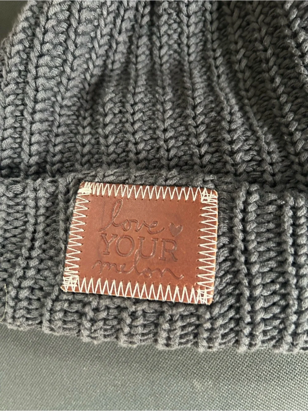 Love Your Melon Charcoal Knit Beanie with Brown Patch